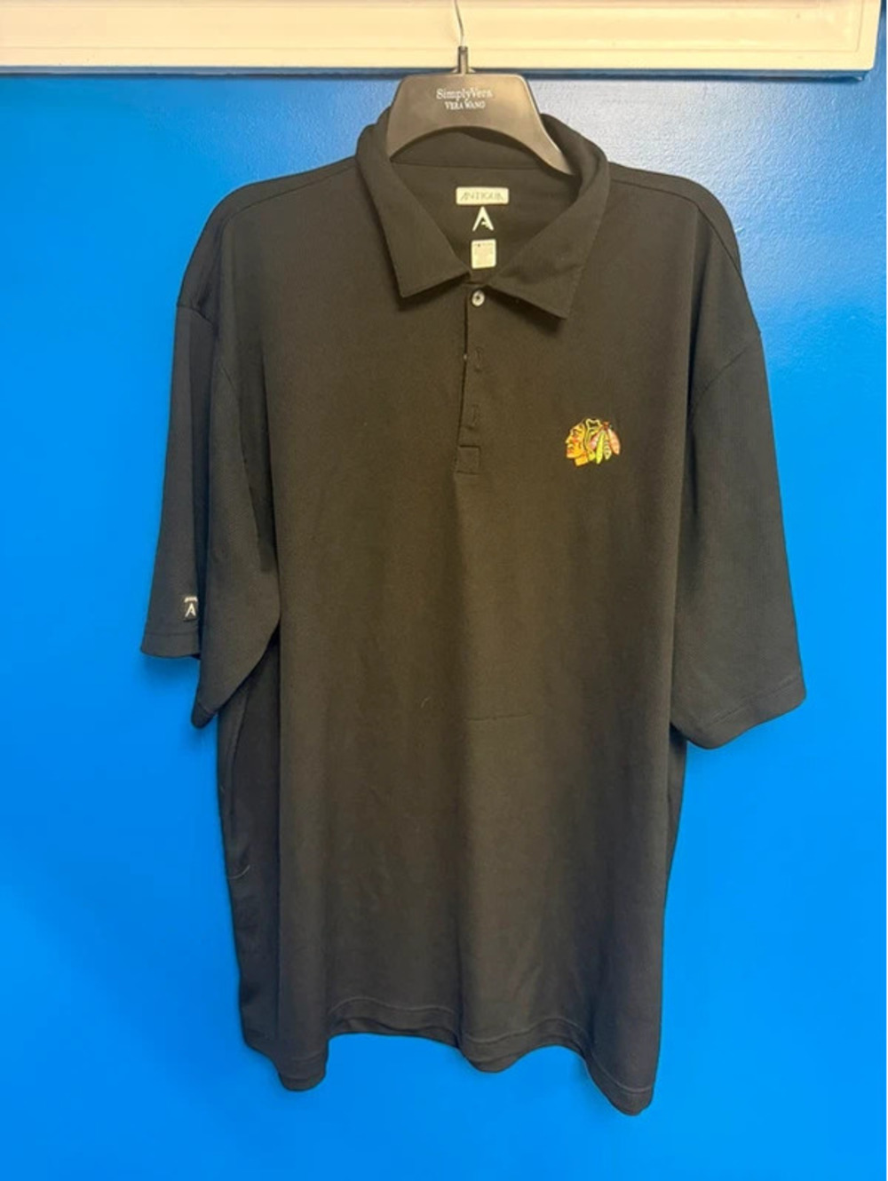 Antigua Chicago Blackhawks Embroidered Black Performance Golf Polo XXL